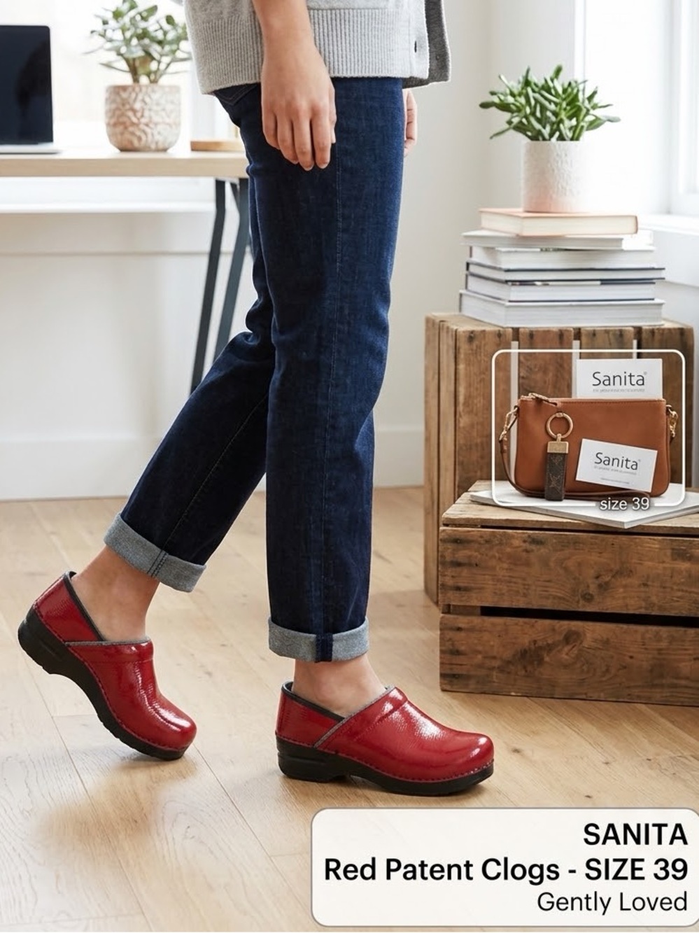 Sanita Professional Patent Leather Clogs Red Berry Size 39 (US 8-8.5) Danish